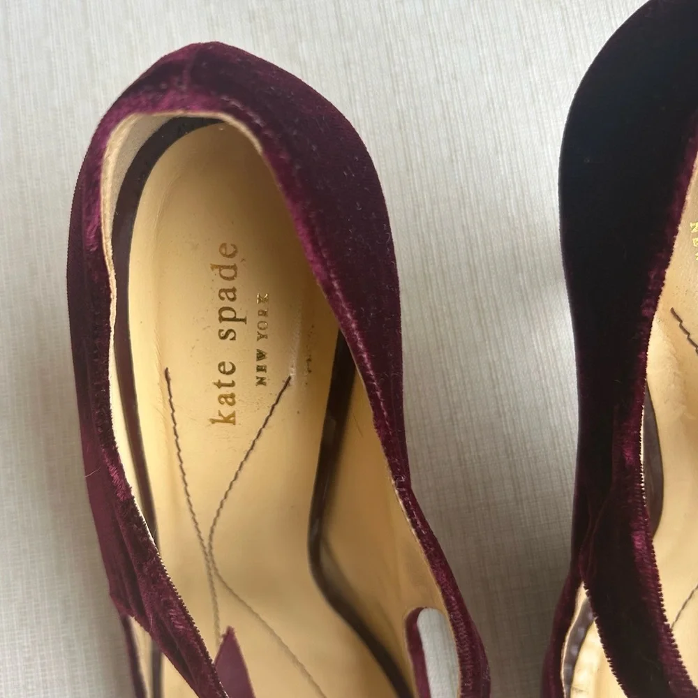 Kate Spade Burgundy Velvet Bow Heels, size 10